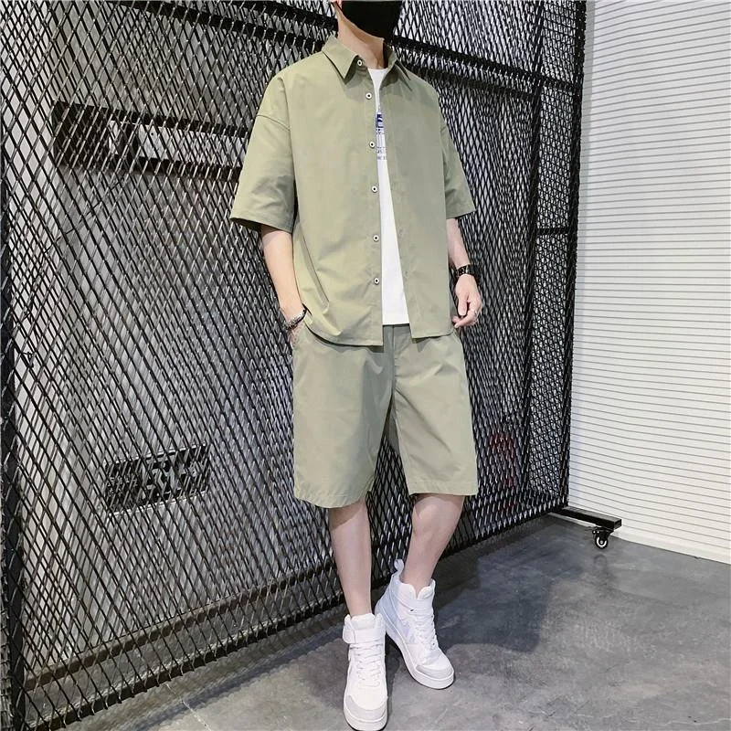 Man Sets Sports Black No Logo Two Piece Set Tee Korean Style 2024 T-shirts Shorts Suits For Men Offer Youthful Emo Two-piece Xl