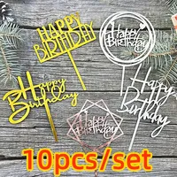 10 Pcs Acrylic Happy Birthday Cake Topper Pink Gold Silver Acrylic Kids Men Women Cake Decorations for Baby Shower Gift Supplies