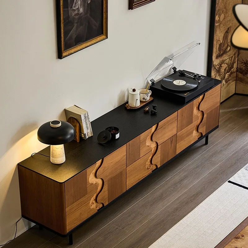 

Medieval teak retro solid wood TV cabinet, living room storage cabinet, TV cabinet combination, black walnut parquet cabinet