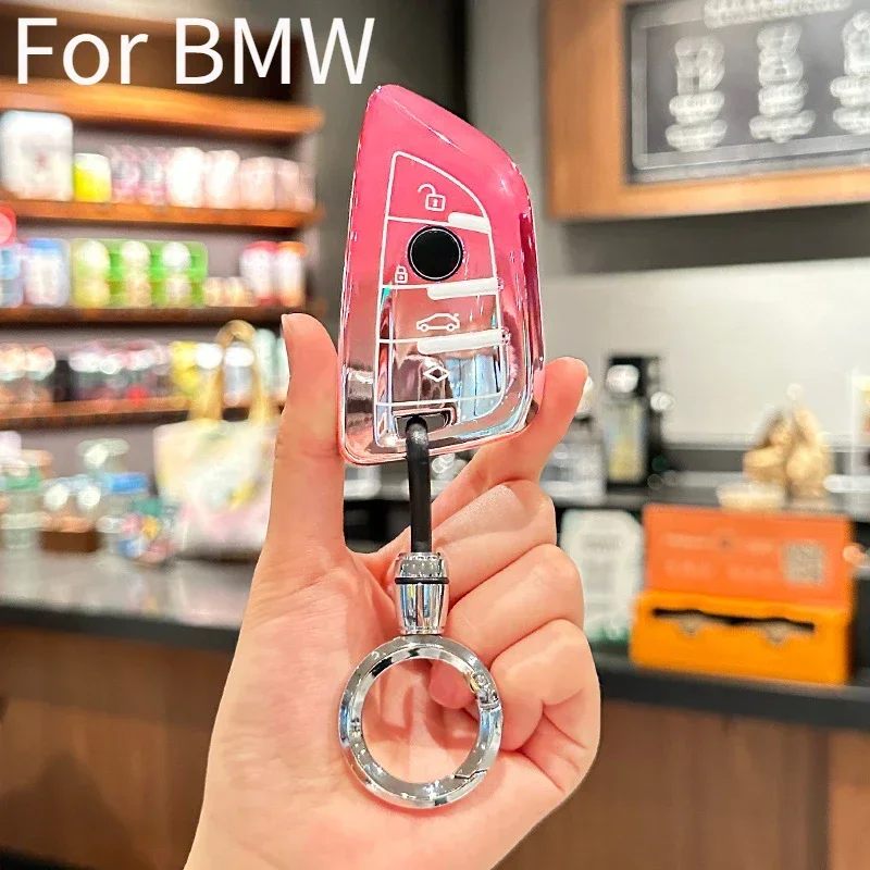 For BMW TPU Car Key Cover Gradient Pink x3/x5/5 Series New 3 Series i3 Key Decoration Modification All-inclusive Protective Case