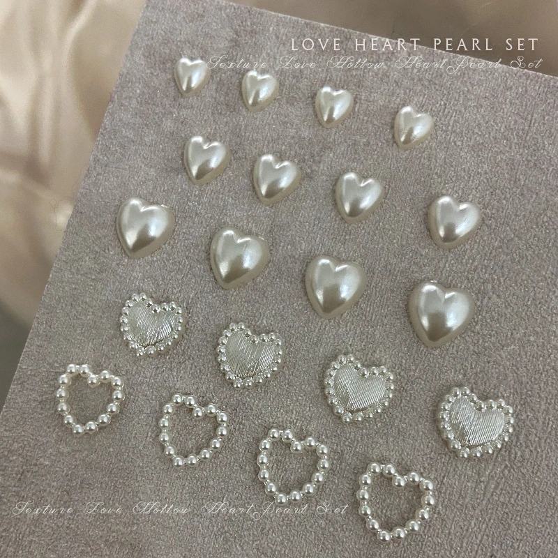 100 Teile/beutel Gemischte Perle Nagel Strass 3D Halb Runde Perle Herzförmige Nagel Charms DIY Handgemachte Accessoires Für Telefon Fällen