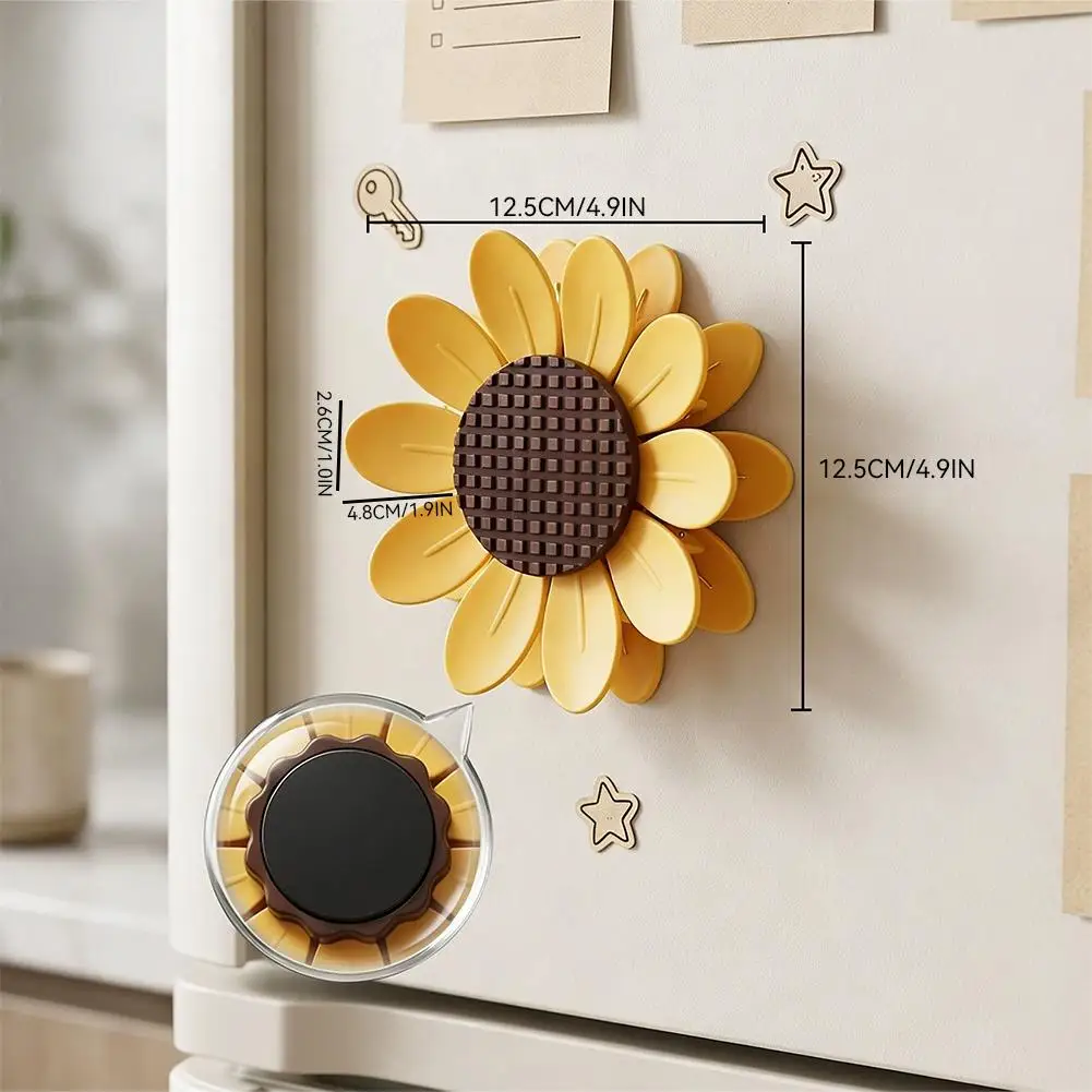10 Stück Niedliche Sonnenblumen-Magnetverschlussclips mit Basis, Luftdichte Chip- und Snacktütenclips, Küchen-Frischhalteclips, Notizclips – Detail 14