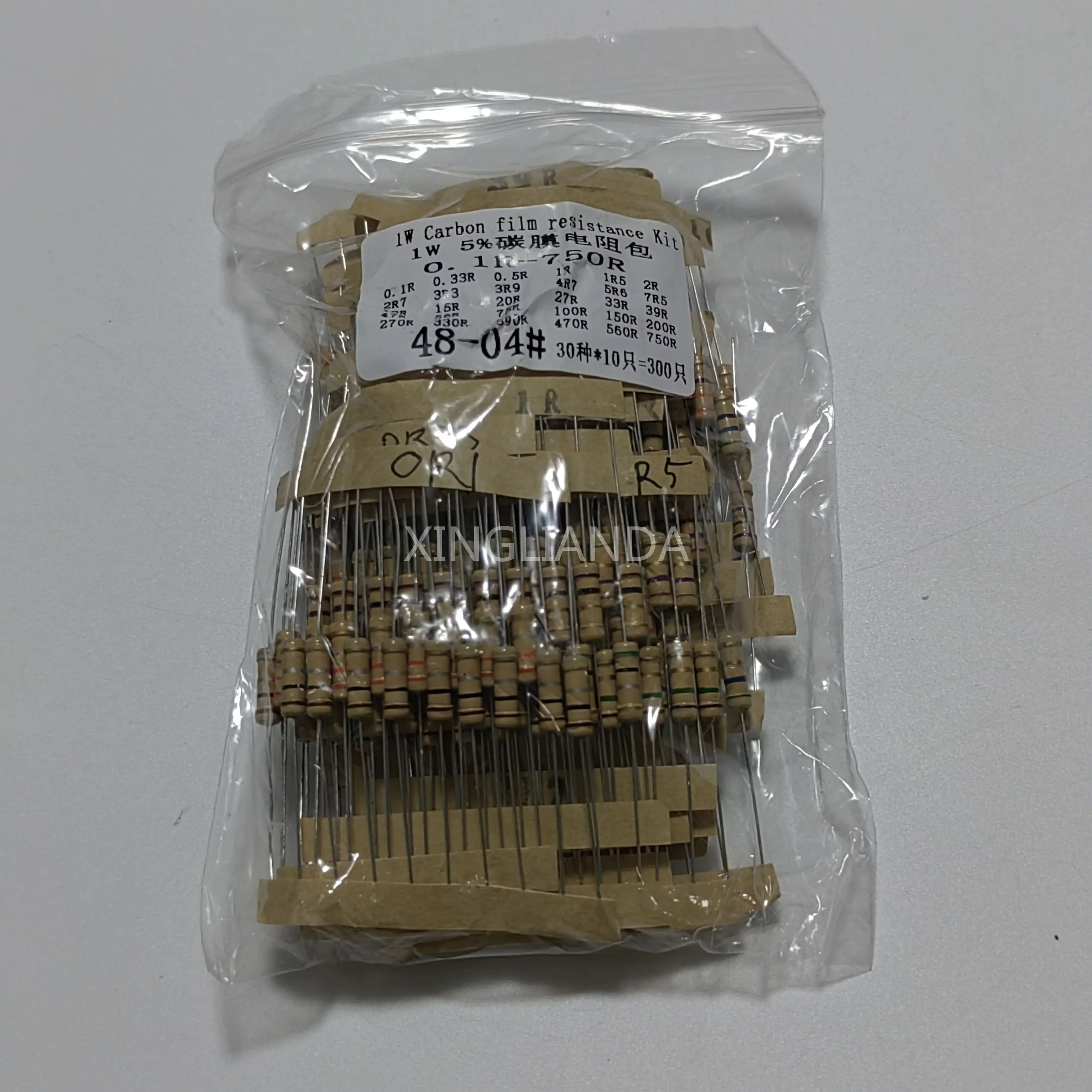 Carbono Film Resistance Set, Kit Resistor, 0.1R a 750R Ohm, 1W, 5%, 30 Tipos, 10Pcs, 300Pcs