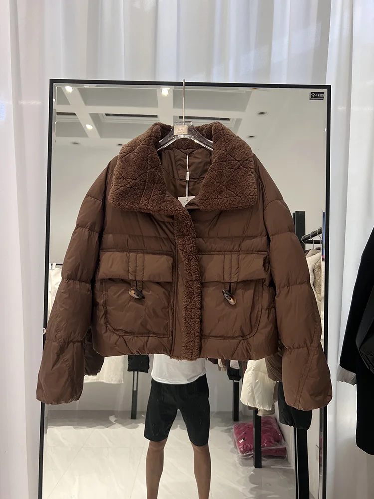 Koreanische Version Mode Reverskragen Lammwolle lässig vielseitige weiße Ente Daunenjacke trendiges Design Sinn Frauen Daunenjacke