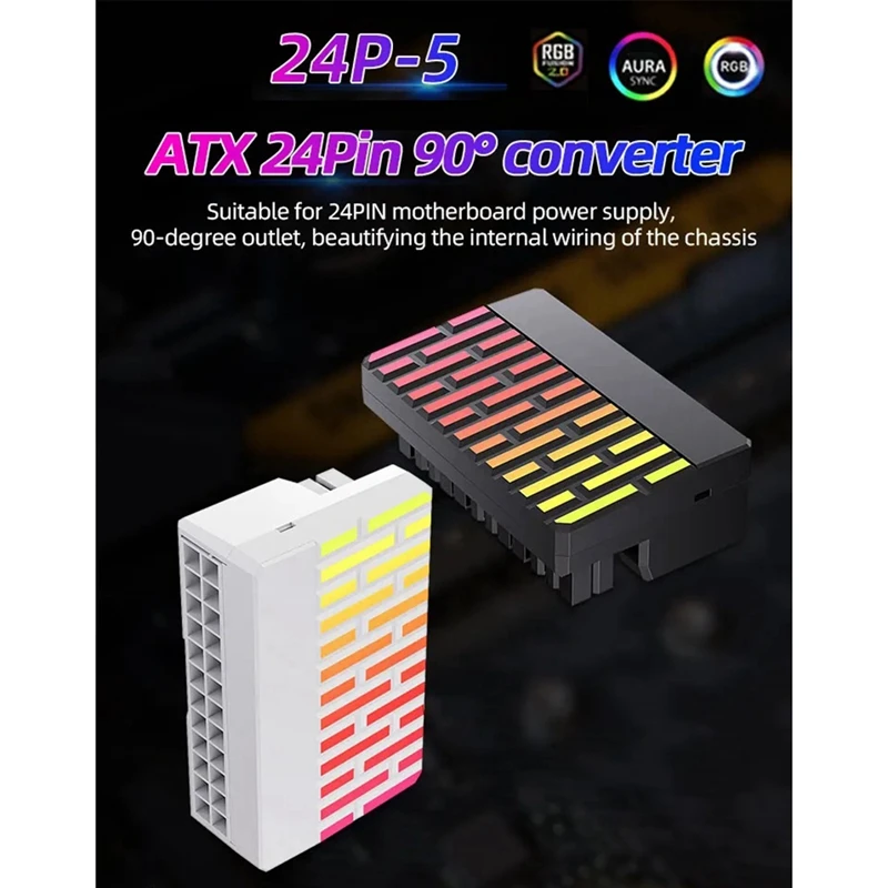 อะแดปเตอร์เชื่อมต่อพลังงาน90 ° ATX 24พิน5V 3ขา Arc 24Pin ตัวเมียไปยังตัวผู้อะแดปเตอร์แปลงไฟ90 ° DIY สำหรับเดสก์ท็อปพีซี