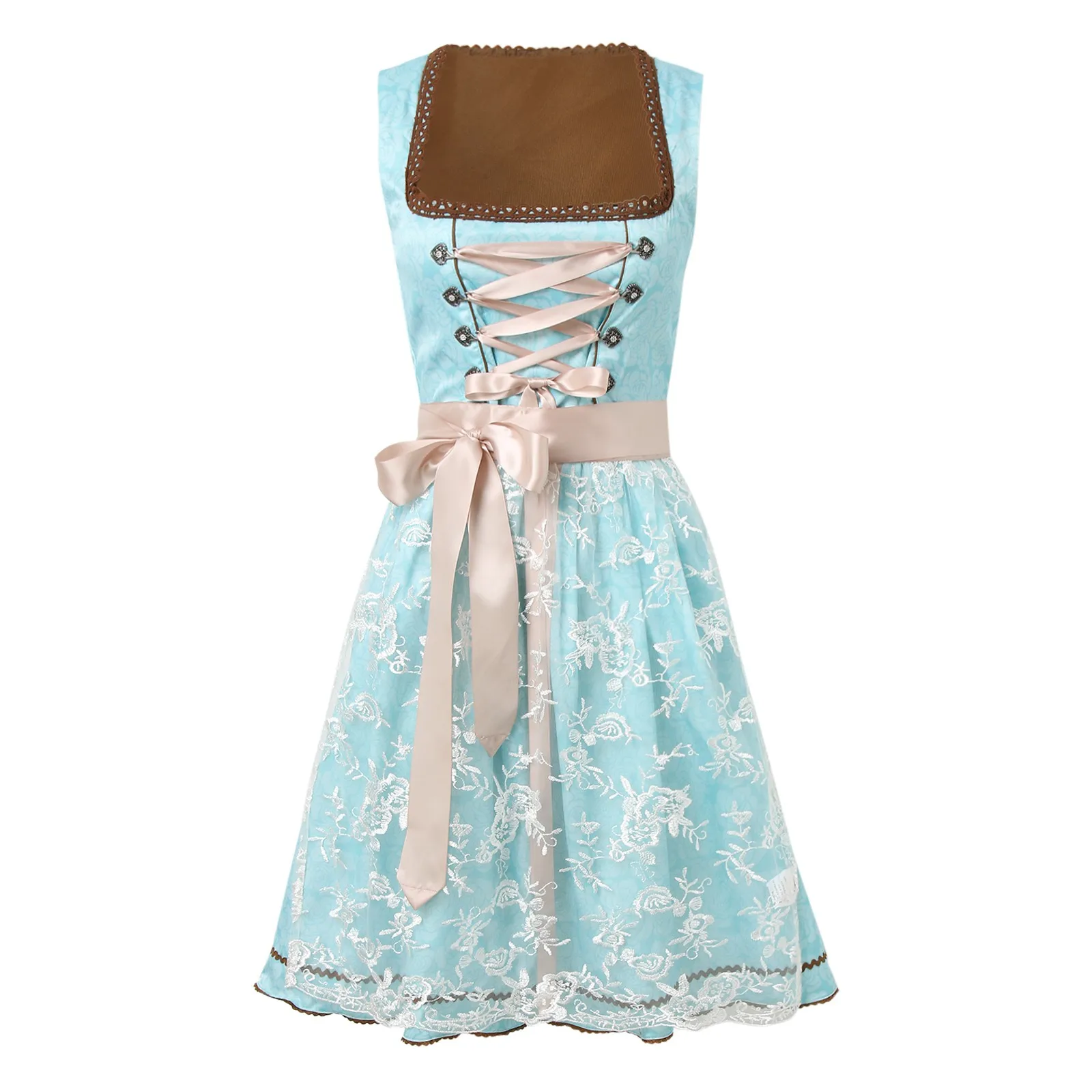 From the exclusive collection with lace apron Women's Mini Rustic Two Piece Dress Length 100 cm - Modern Bavarian Dresses