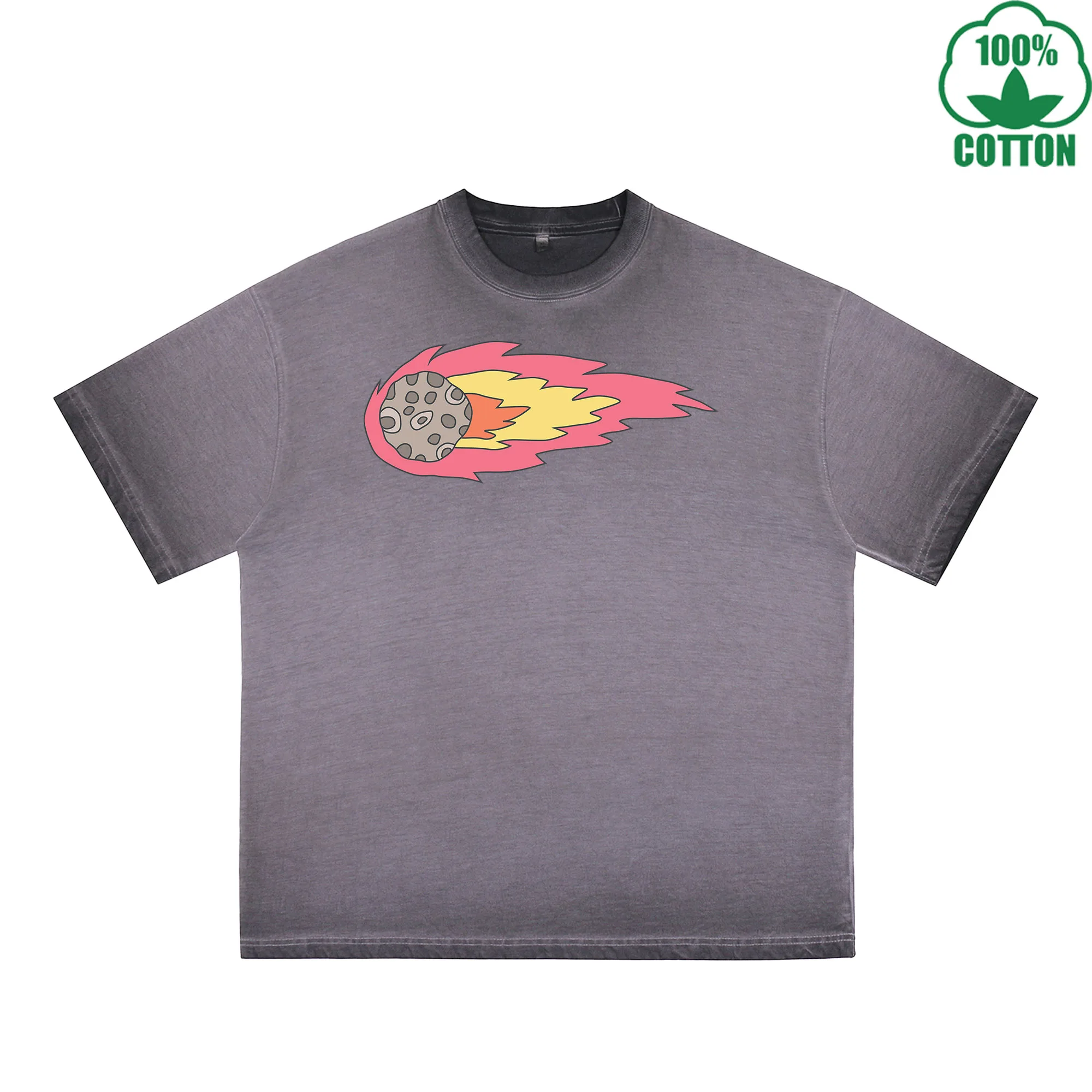 

Small Meteorite Printed Dirty WashT-Shirt 230G Multicolor Loose Trendy Fashionable 100%Cotton Short Sleeve Top