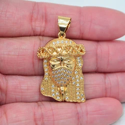 High Quality Gold Color Clear Cubic Zirconia Bling Mask Jesus Face Head Pendant Jewelry