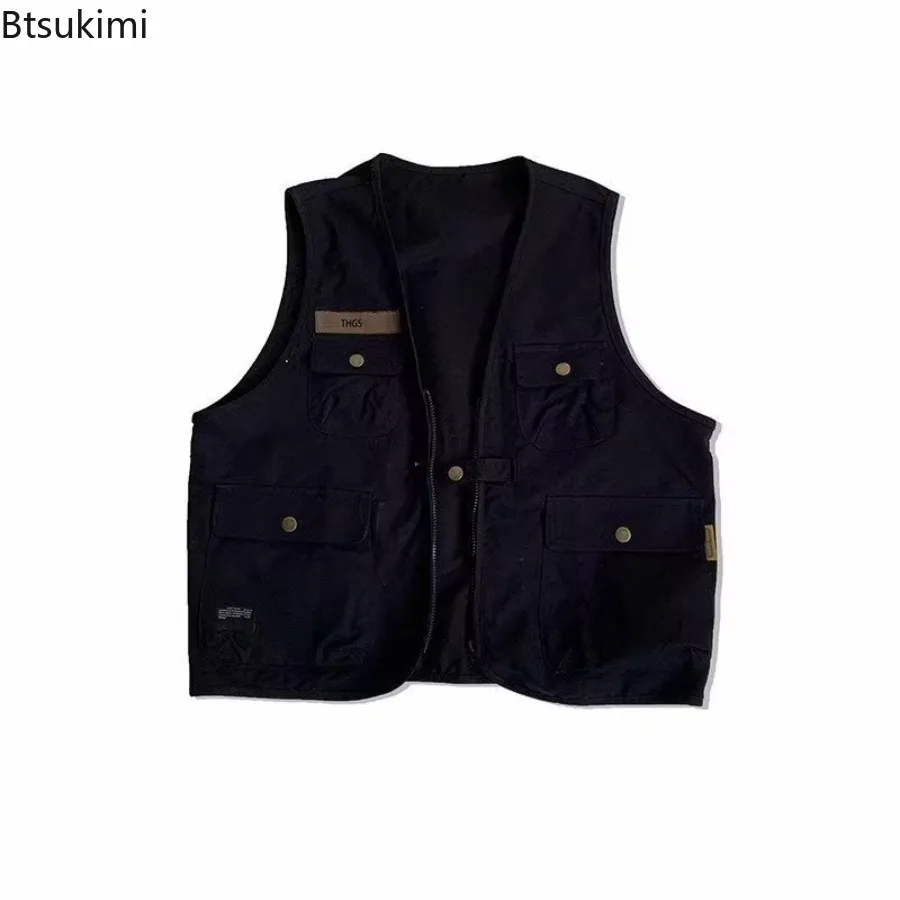 Summer Tooling Vests Men's Multi Pockets Outdoor Casual Sleeveless Vest Jackets Vintage Harajuku Loose Waistcoats Men and Women