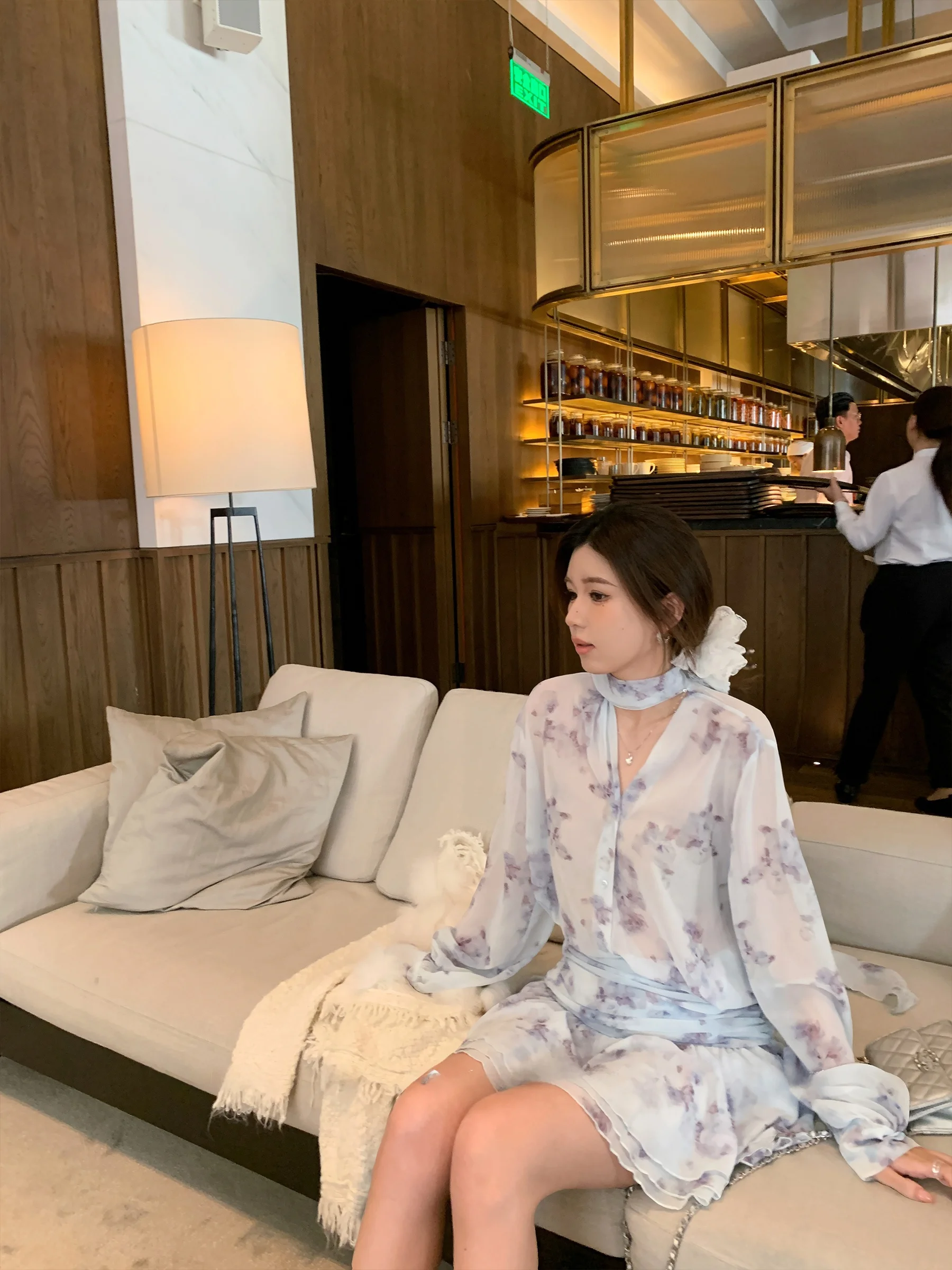 

Sam Seoi Korean Sle Floral Print Loose Women's irt Sweet Casual Chic Autumn Faion Anti-Aging Versatile Silk Blouse