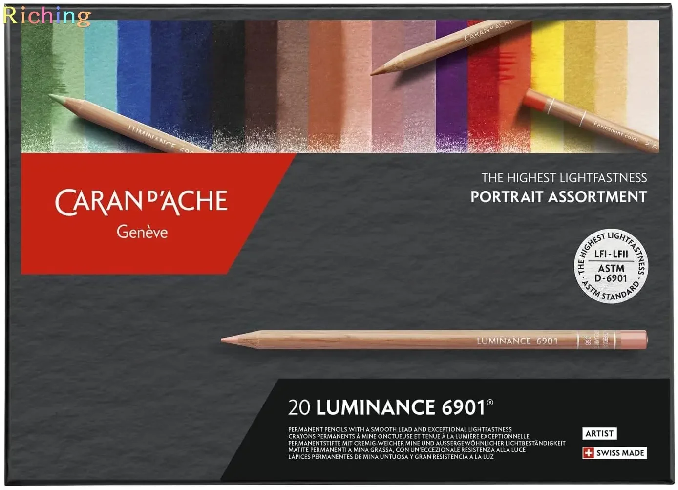 Caran D'ache 6901 Coloring Pencils Luminance 20 Colors, Portrait, Permanent,