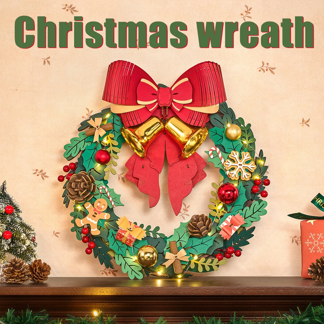 DIY Christmas Wreath Wooden 3D Puzzle Fun Family Activity & Holiday Gift for Kids Adults, Festive Decor for Home Tree Door