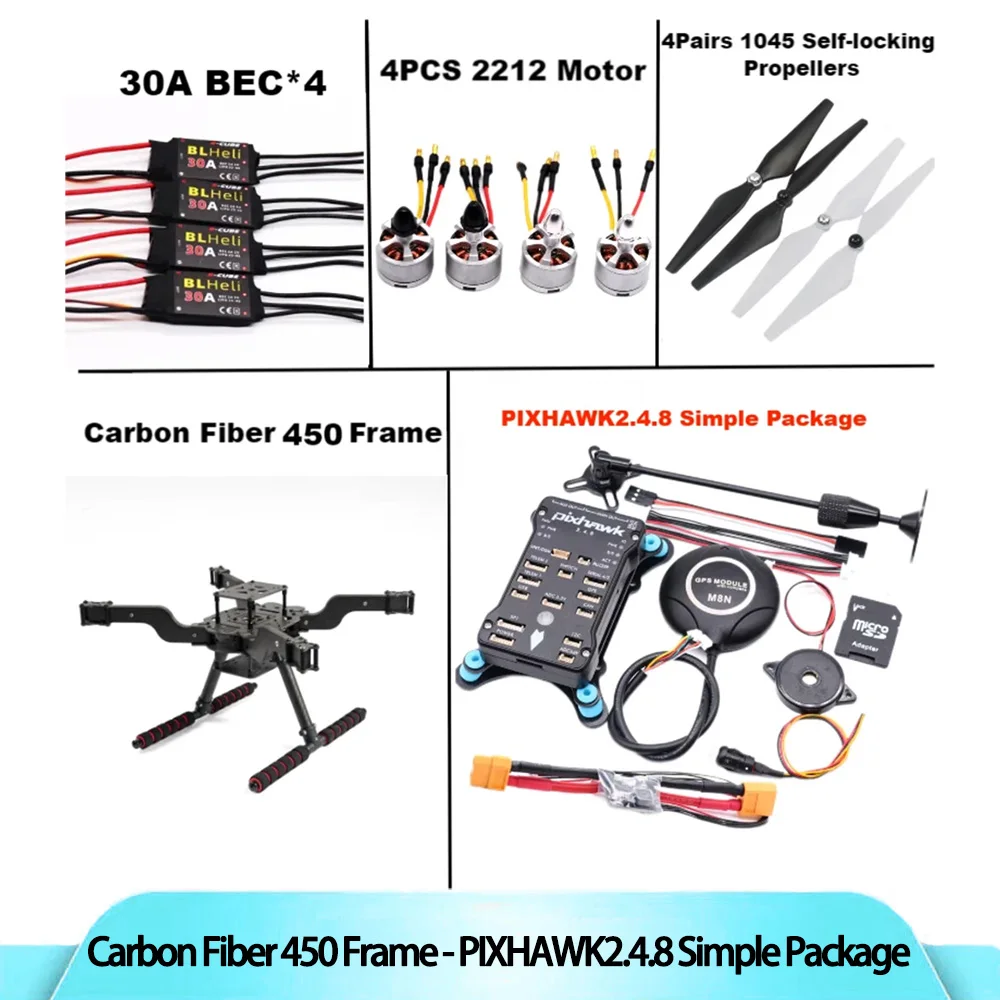 

PIXHAWK2.4.8 32-bit Flight Controller Autopilot M8N GPS Drone FLY450 Quadcopter Flip Frame BLHELI 30A ESC 2212 Motor