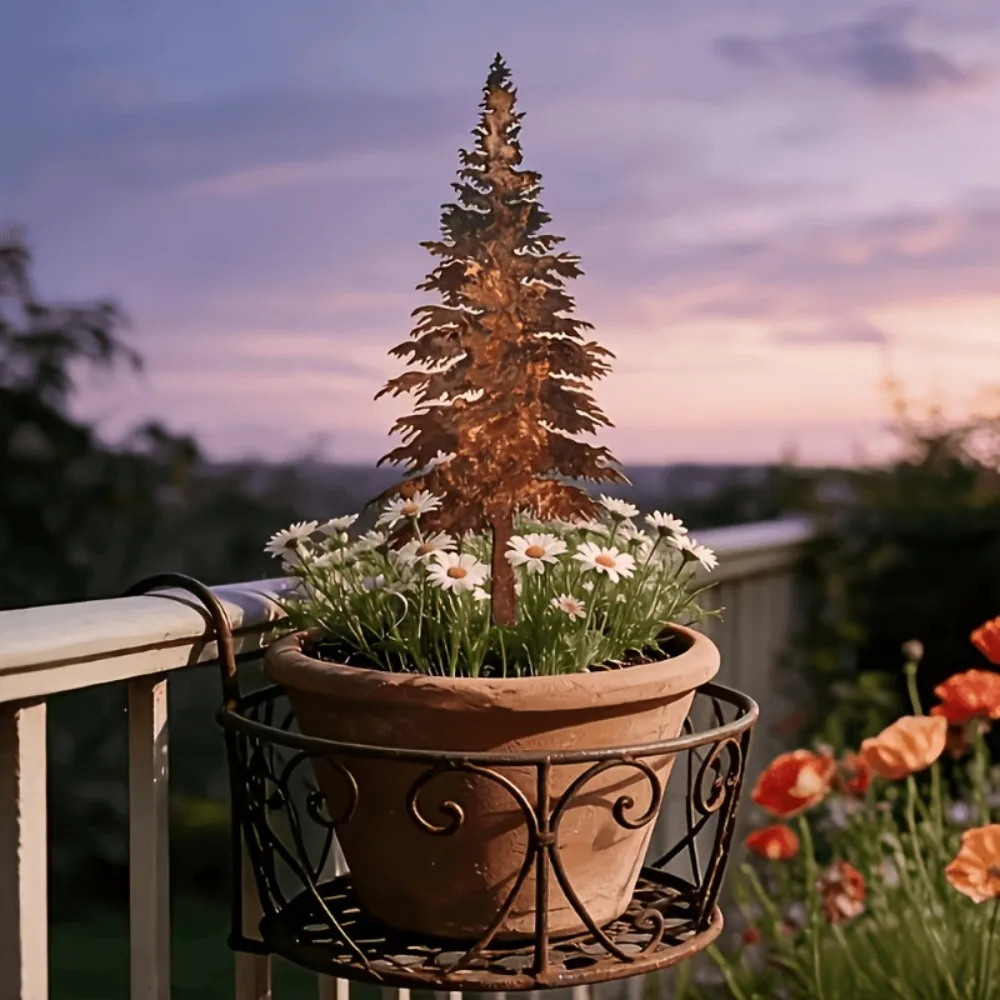 Winter Iron Pine Garden Art 2D Flat Metal Christmas Decor Multi-Layer Branches Realistic Pine Cones All Seasons
