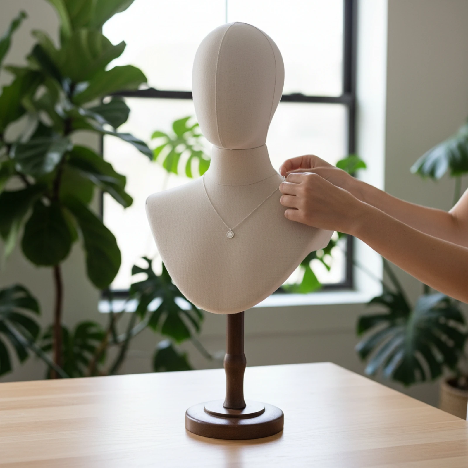 Mannequin Bust with Head Tabletop Display Bust with Wooden Base Jewelry Display Stand Sturdy Dress Form Long-Lasting view 5