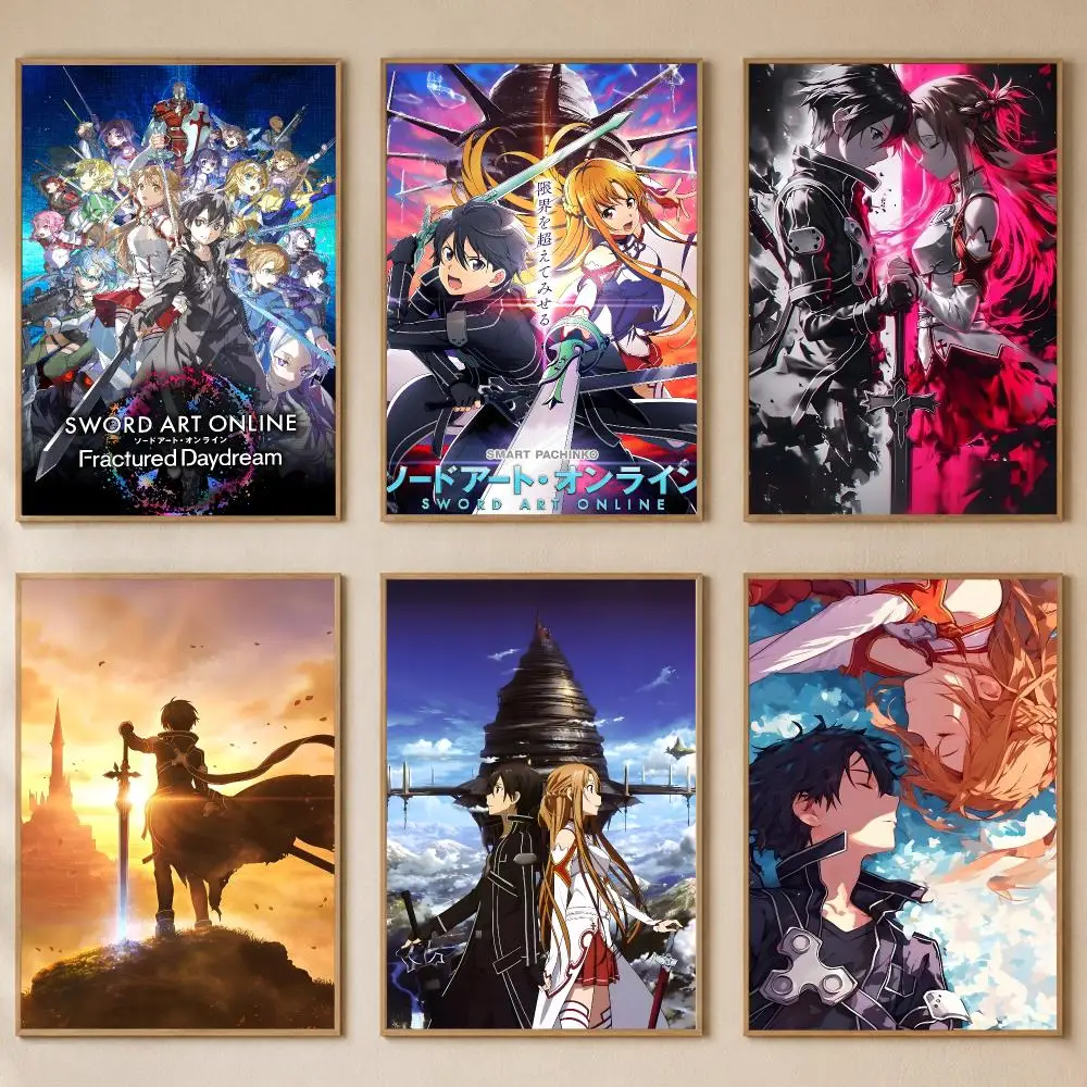 Anime S-Sword Art Online Poster PP Self-Adhesive Wall Sticker Bedroom Gaming Cafe/Bar Vintage Aesthetic Decor Ideal Gift