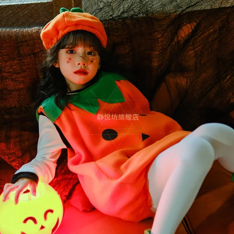 Disfraces de Halloween para niños, vestido sin mangas de calabaza para actuaciones de escenario, disfraces de Anime para niñas