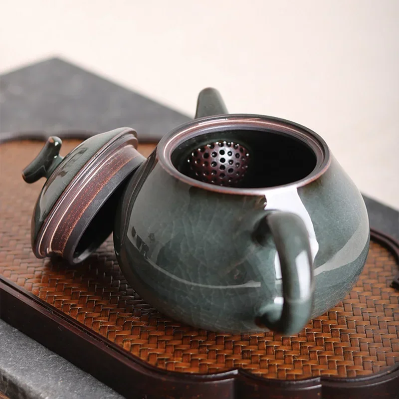 240ml Retro Ge Kiln Iron Tire Ceramic Teapot Boutique Ice Crack Tea Set Tea Maker Pot Celadon Kung Fu Pu'er Teaware Gift Packing