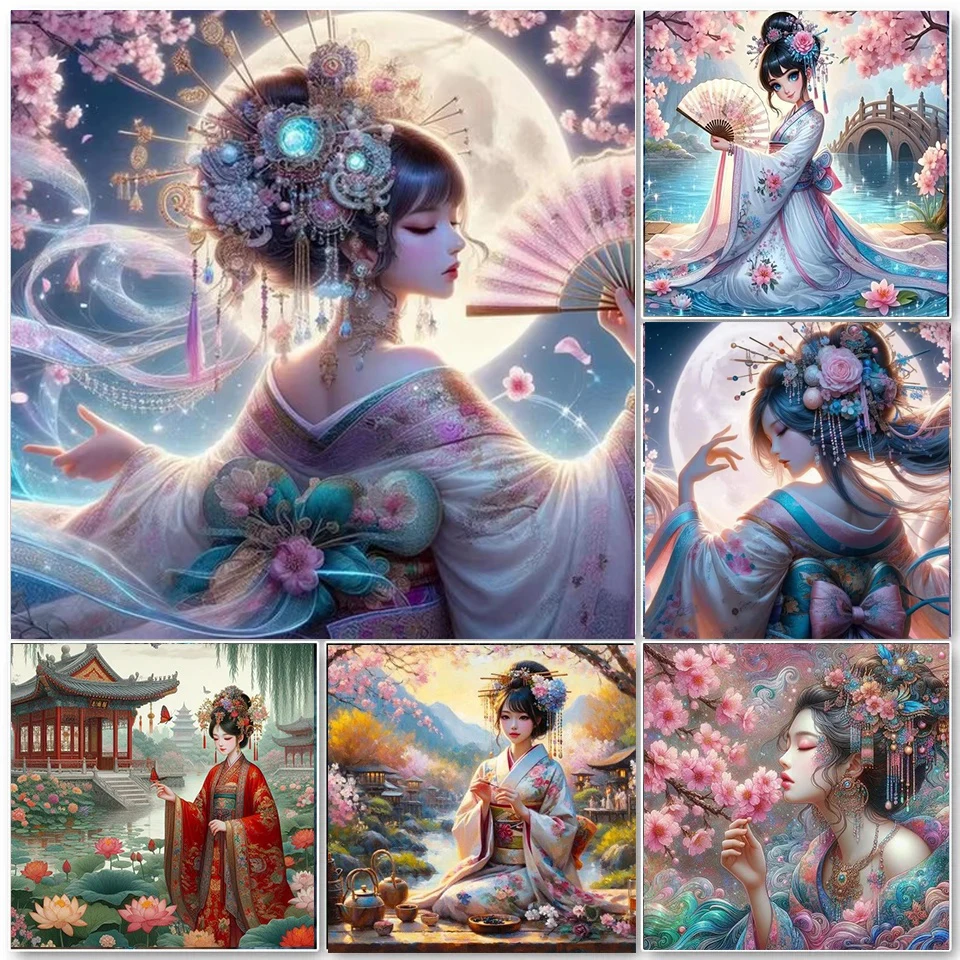 5D DIY Diamond Painting Kimono Woman Geisha Japanese Style Cross Stitch Full Embroidery Diamond Mosaic Kit Rhinestone Gifts