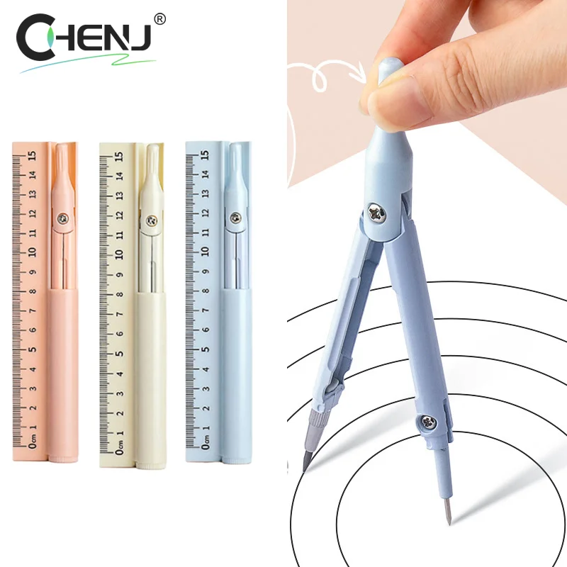 

3 In 1 Compass Geometry Set With Ruler Pencil Multifunctional School Drawing Compass Math Geometry Tool Stationery