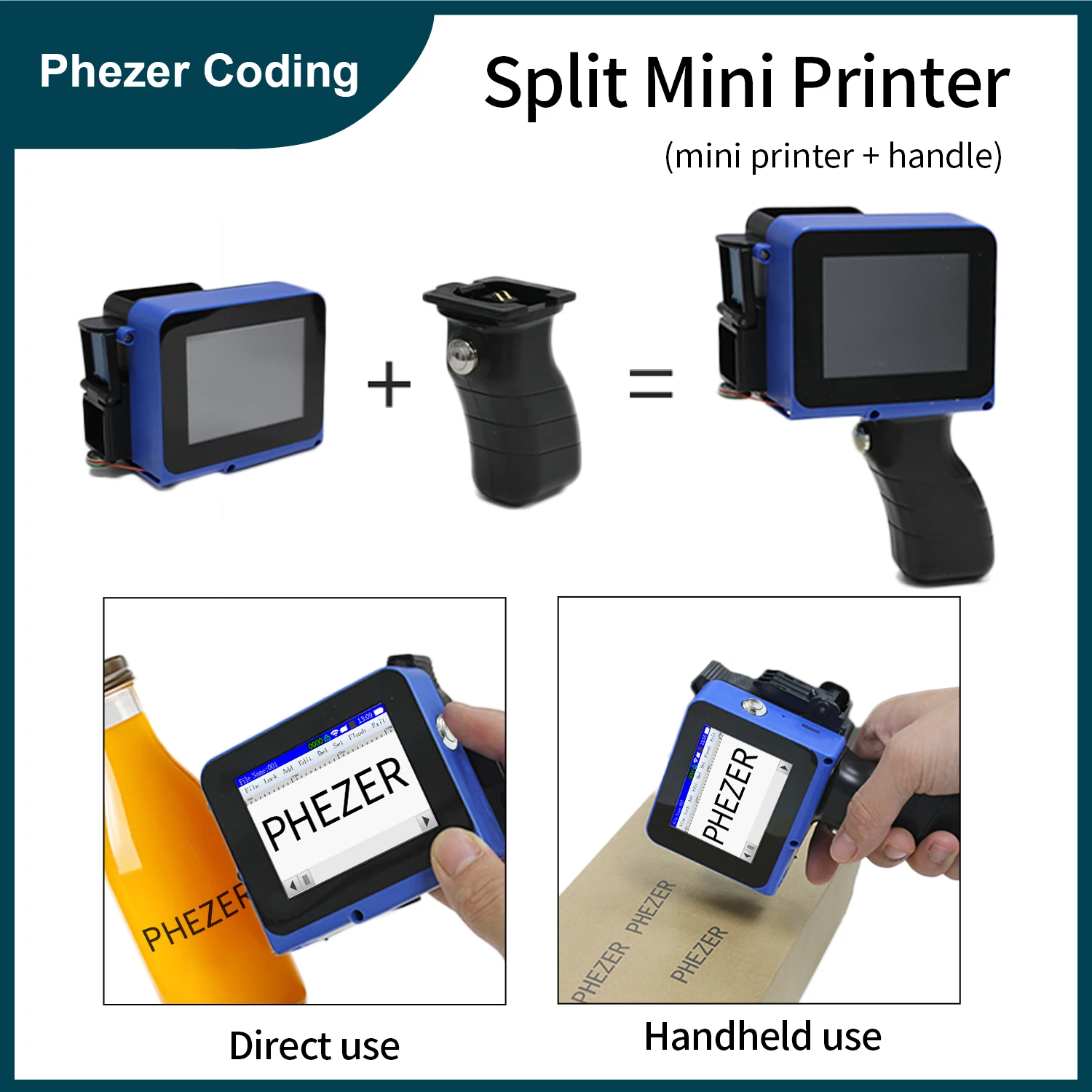 Phezer PC12 12.7mm Handheld mini printer Detachable mini printer QR Bar Batch Code Date Number Logo Handheld Inkjet Printer