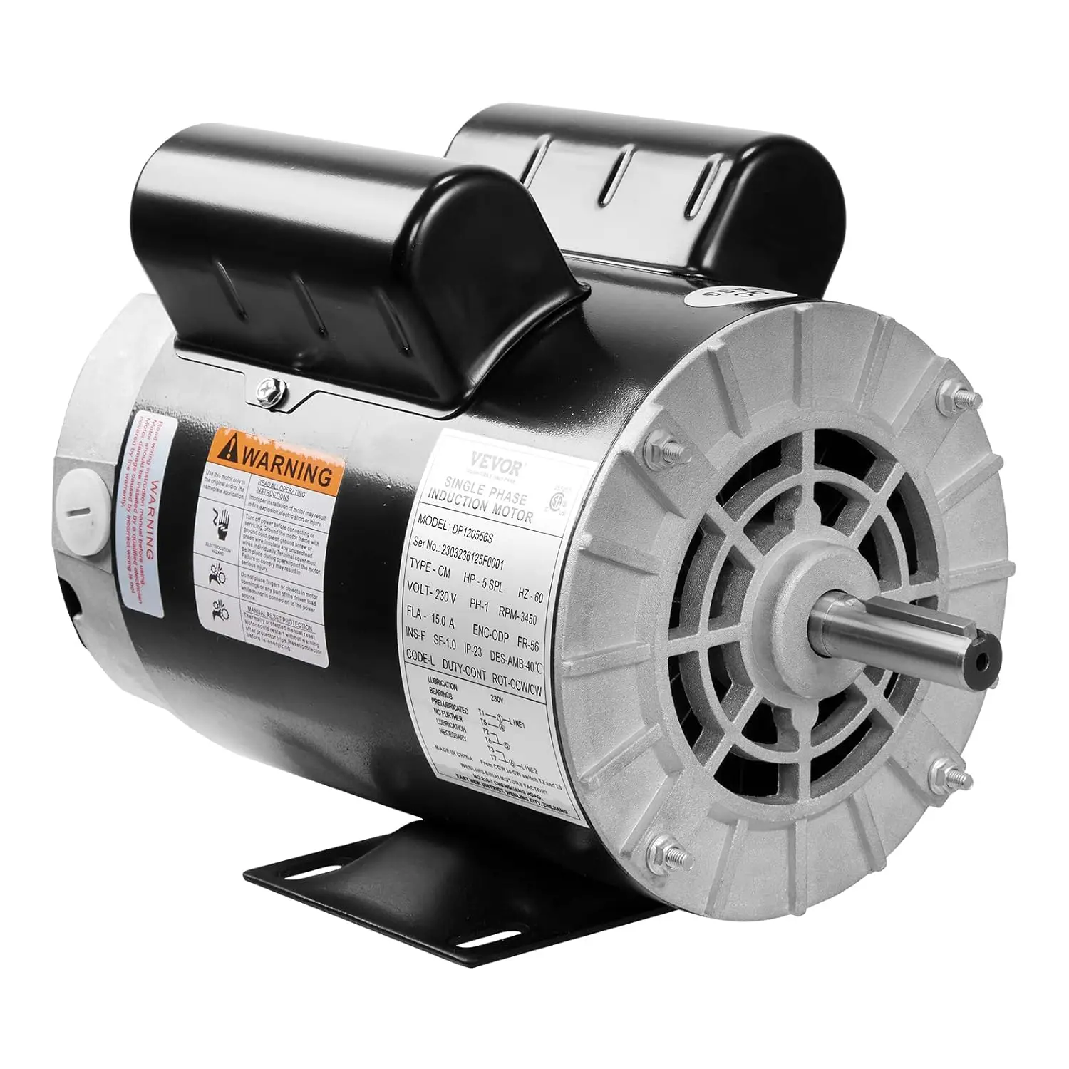 5HP SPL Air Compressor Electric Motor, 230V 15.0Amps, 56 Frame 3450RPM, 5/8