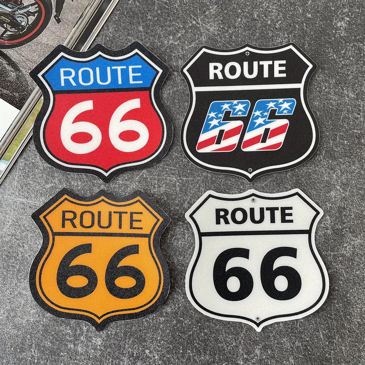 

1 шт. водонепроницаемые виниловые наклейки с изображением Route 66 – 4 цвета: красный/черный/оранжевый/белый, для декора автомобилей и мотоциклов.