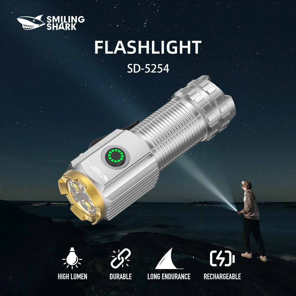 

1 шт. светодиодный фонарик Smiling Shark SD-5254, супер яркий ручной фонарик, долговечная перезаряжаемая вспышка для улицы