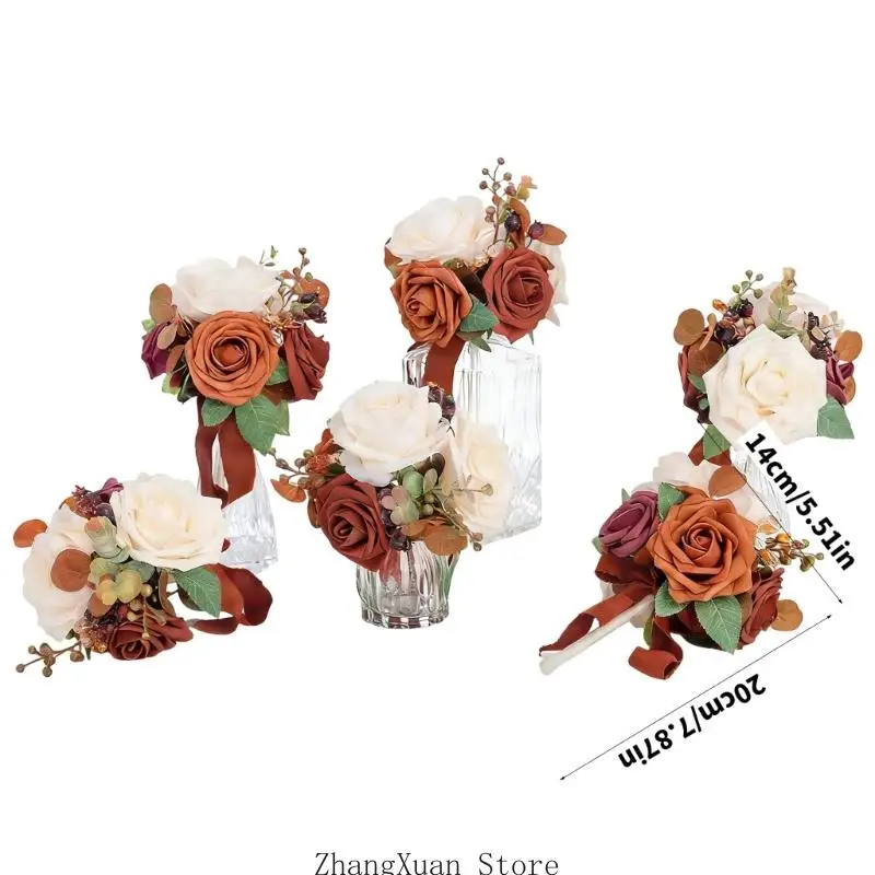 6 Stück Brautsträuße, künstliche PVC-Rosen für Hochzeitszeremonie, Dekoration, 3 x – Detail 6