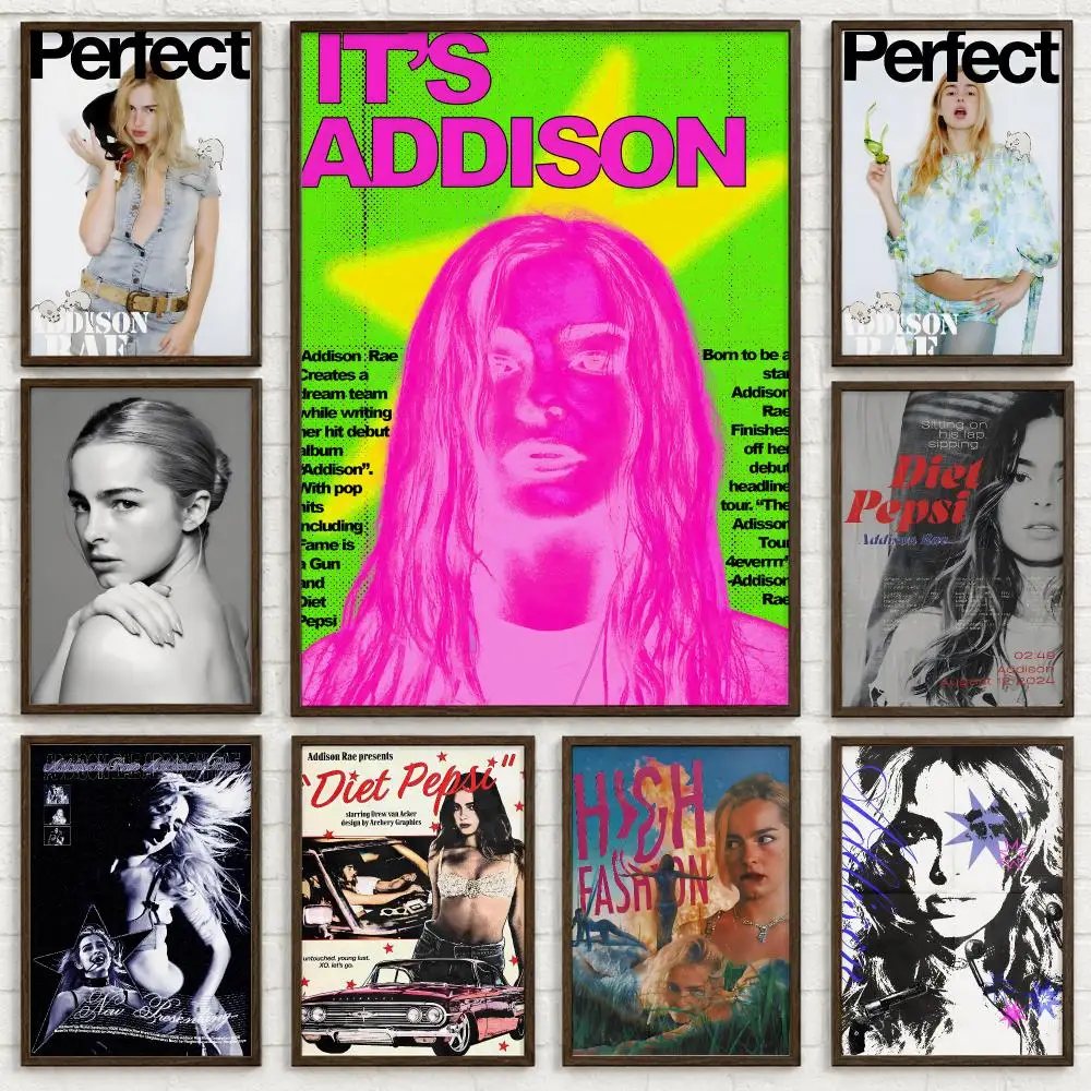 Singer Addison Rae Poster Self-adhesive Art Waterproof Paper Sticker Coffee House Bar Room Wall Decor