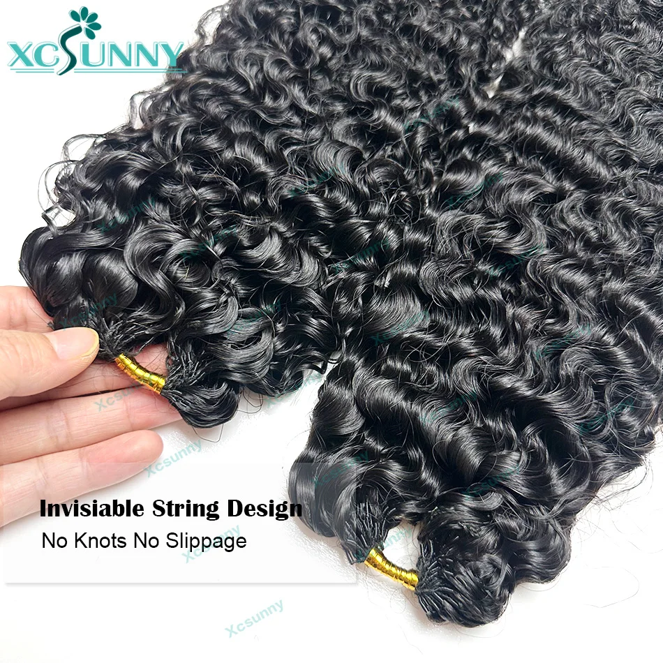 Ekstensi Rambut Manusia Rajut Bulu Keriting Tanpa Simpul, Rambut Manusia Rajut Terpisah untuk Kepang, Model Gelombang Air