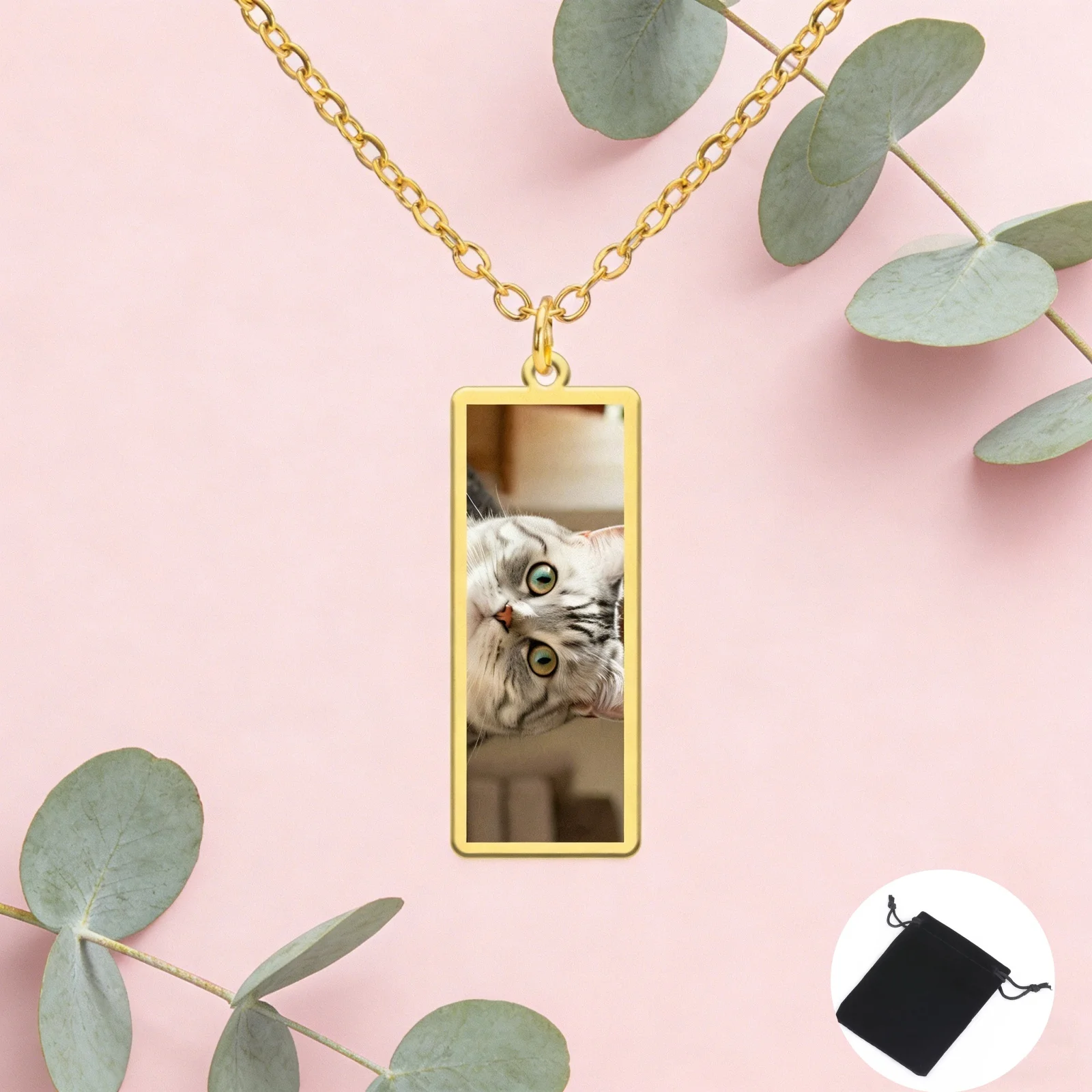 Customized Printed Photo Necklace Stainless Steel Personalized Rectangular Pendant Neck Chain Party Valentine's Day Gift