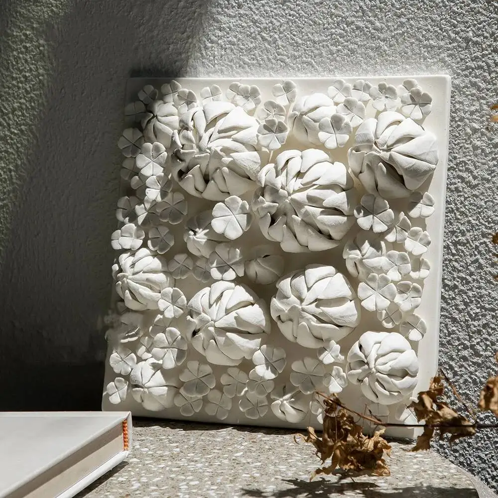 Creative Handmade Porcelain Panel Painting Embossed Bud Background Wall Decoration Accessories Craft Painting Pendant