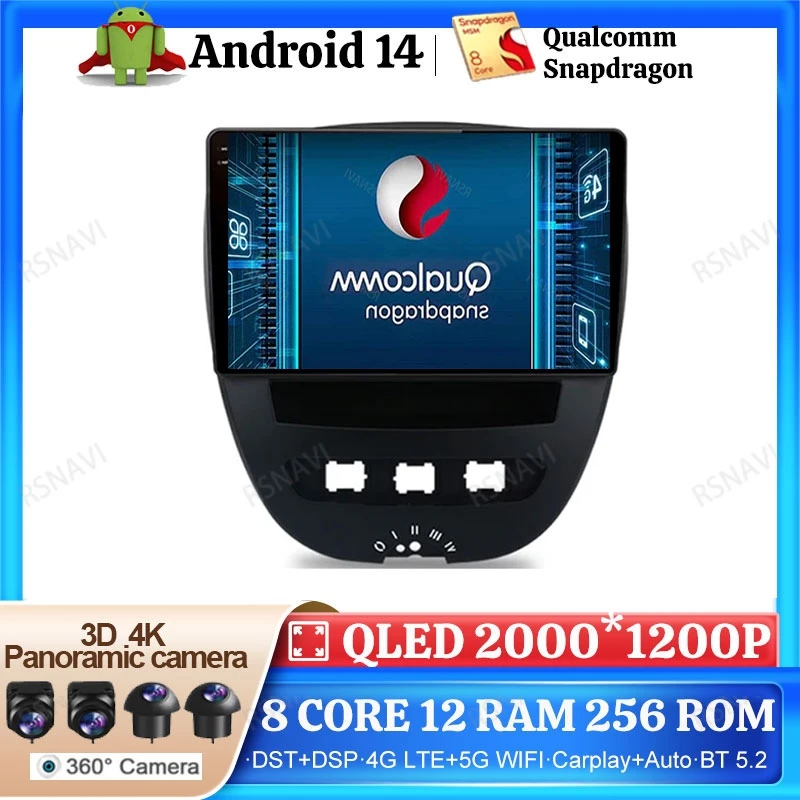 Android 14 Car Radio For Peugeot 107 Toyota Aygo Citroen C1 2005 - 2014 BT Multimedia DSP 4G LTE Wireless Carplay Auto 2DIN GPS