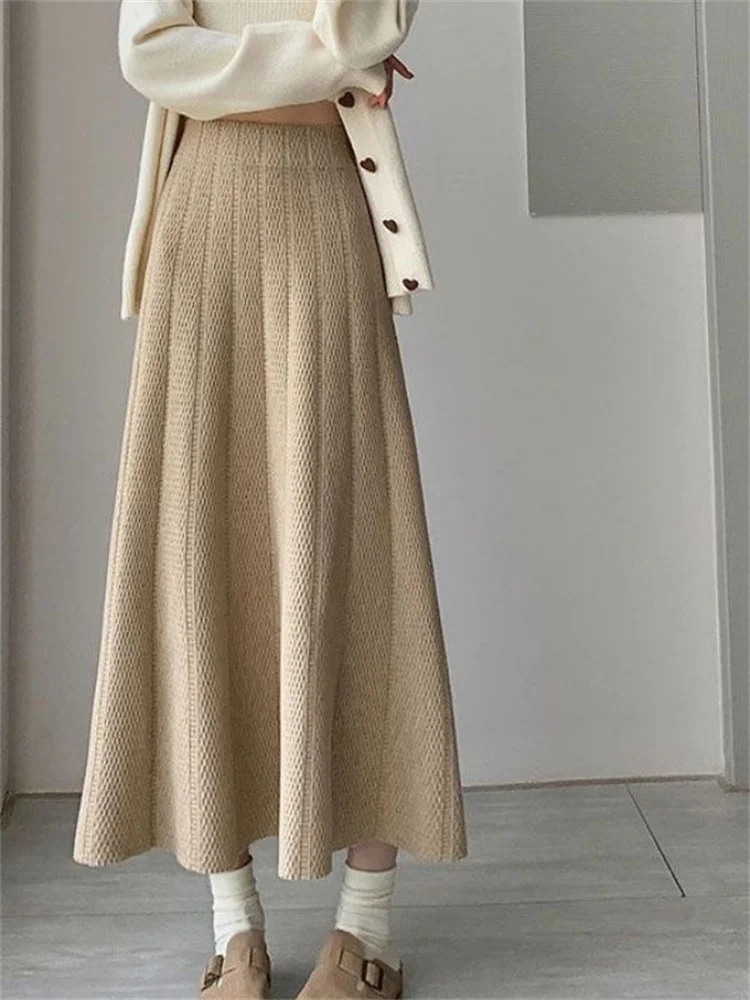 

Autumn Winter 2026 New Design Long Skirt Female Black Gray Thick Warm Skirts Korean Fashion High Waist A-line Midi Skirt Women's
