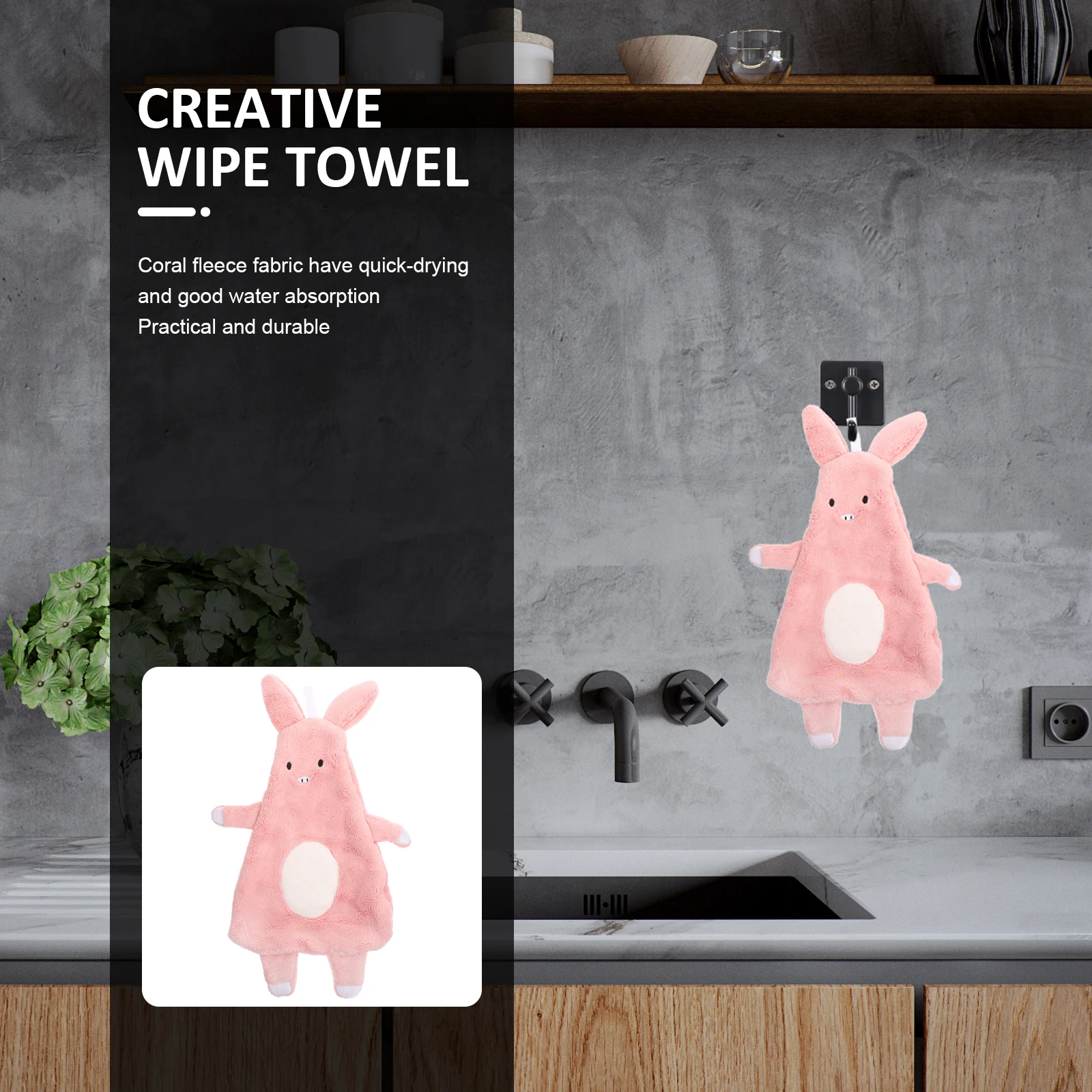 منشفة يد مريحة برسوم كرتونية، تصميم حيوان لطيف، صوف مرجاني ناعم، سريع الجفاف، ماص للماء للاستخدام المنزلي في الحمام