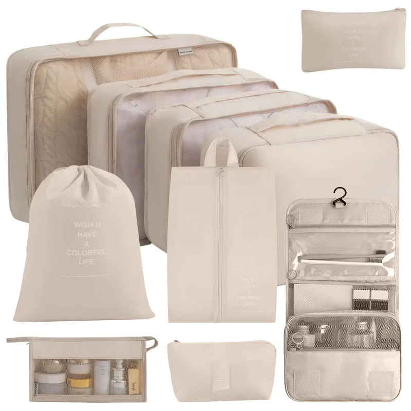 Travel Organizer Set 10 Pcs Packing Cubes Portable Wardrobe Suitcase Storage Bags Foldable Clothes & Shoe Pouch for Luggage