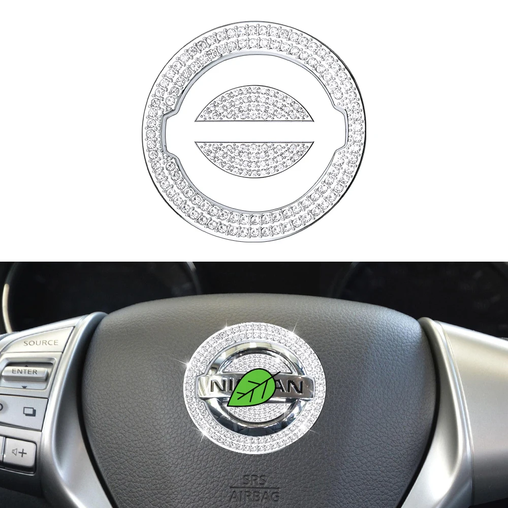 DIYSMART for NISSAN Crystal Steering Wheel Logo Metal Sticker Trim for Juke Altima Sentra Kicks Micra Leaf Bling Accessories