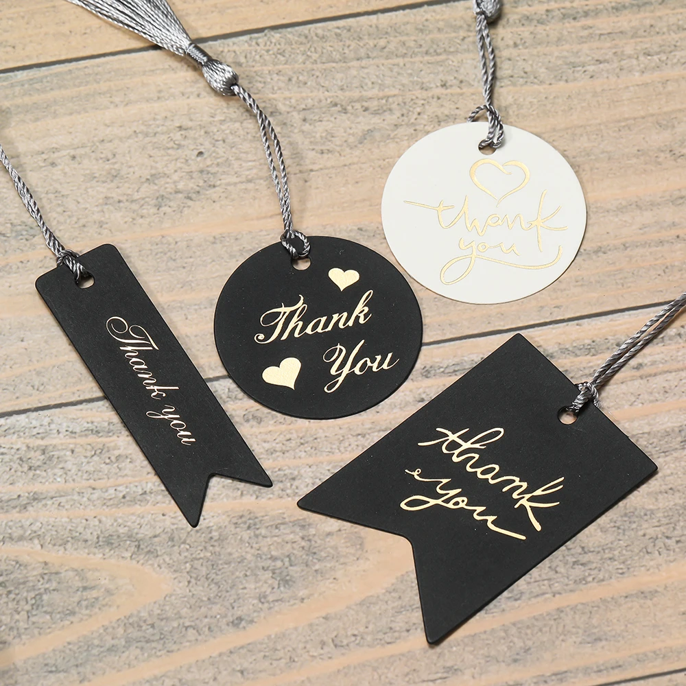 50pcs/Lot Stamping Thank You Tags Jewelry Hang Tag Black White Paper Cards Jewelry Accessories Price Label