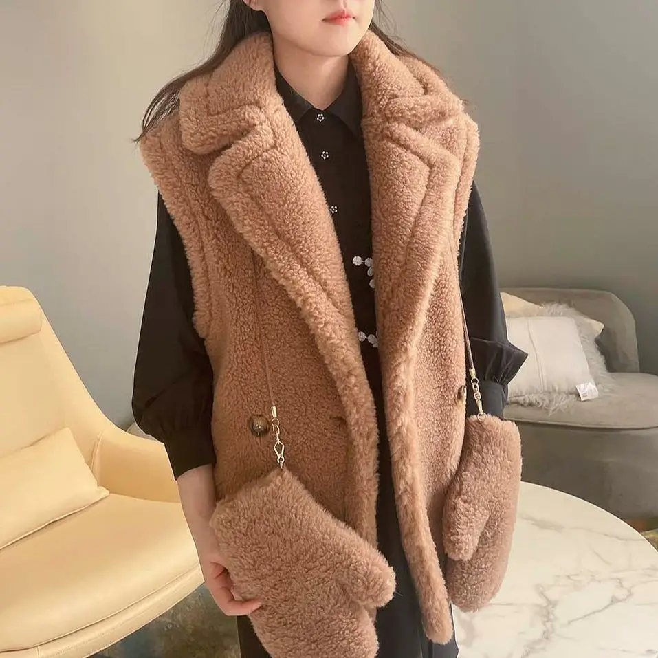 

MISSJANEFUR Sheep Fur Vest Women 2022 Wool Warm Thick Teddy Coat Short Sleeveless Female Winter Jackets