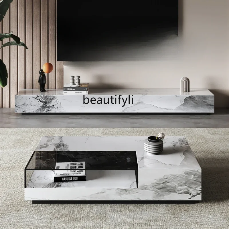 

Stone Plate Coffee Table Light Luxury Modern Minimalist Living Room Minimalist Household Marble Square