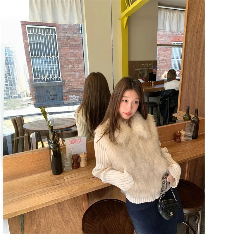 Snow White Dyed fur Lapel 2026 Autumn and Winter New Collection Spliced Knit One-piece Thick Environmentally Friendly fur Coat