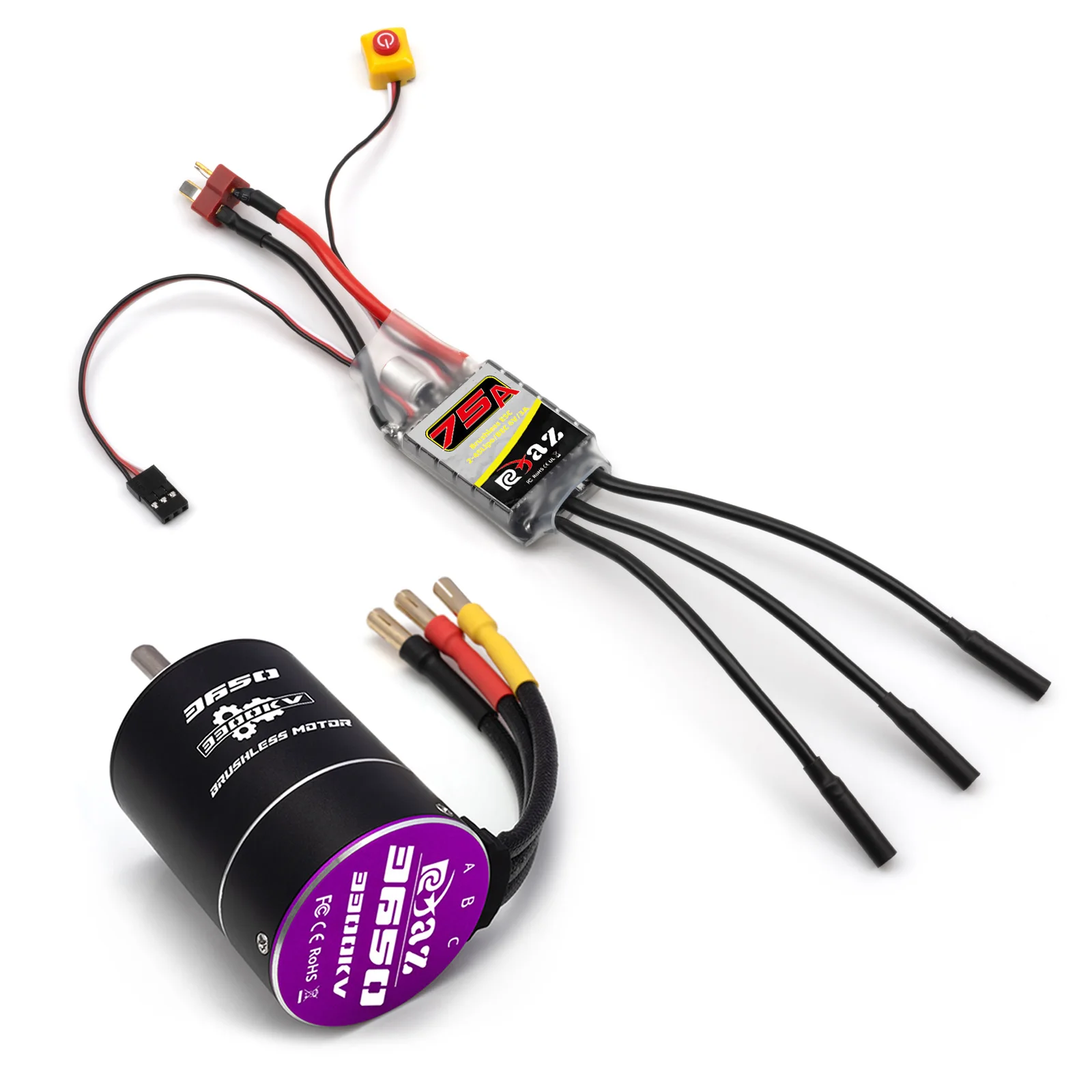 RCZIPROY RC 3650 Borstelloze Motor 75A ESC Combo 2-4S XT60/T-Plug 2600/3300/4300/5300/6400KV voor 1/10 RC Auto Truck Crawler