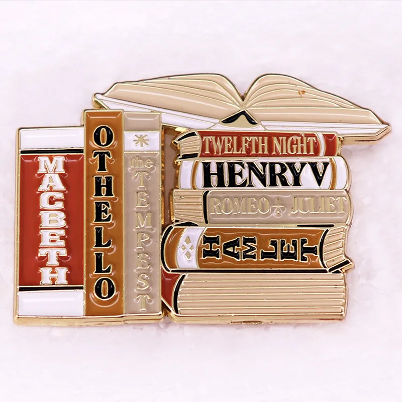 William Shakespeare Play Books Enamel Pin Macbeth Othello The Tempest Twelfth Night Henry V Badge Brooch Jewelry Decorate