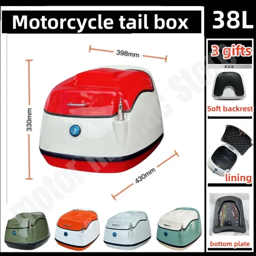 Coffre de moto de très grande capacité, boîte de rangement, style rétro, plusieurs options de documents, doublure gratuite, 38L