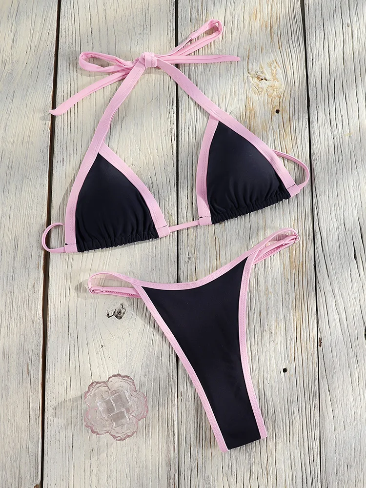 Halter Swimwear Women Triangle Bikini Set 2026 Low Waist Swimsuits Bandage Bathing Suit Micro Biquini Mujer Thongs Beach Wear