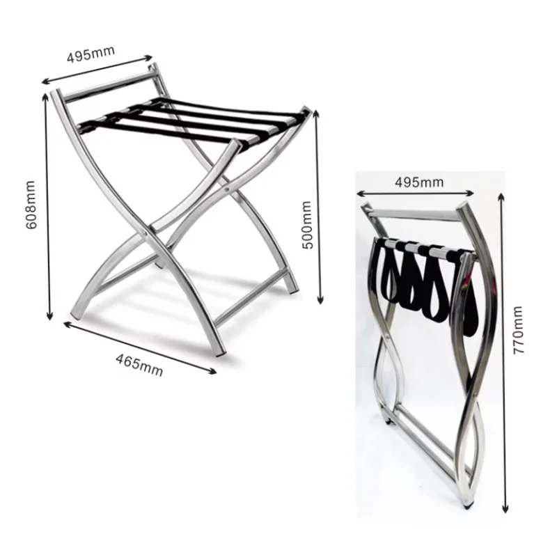 Foldable Strong Stainless Steel  4 or 5 Star Hotel Luggage Rack with Back Rest Support
