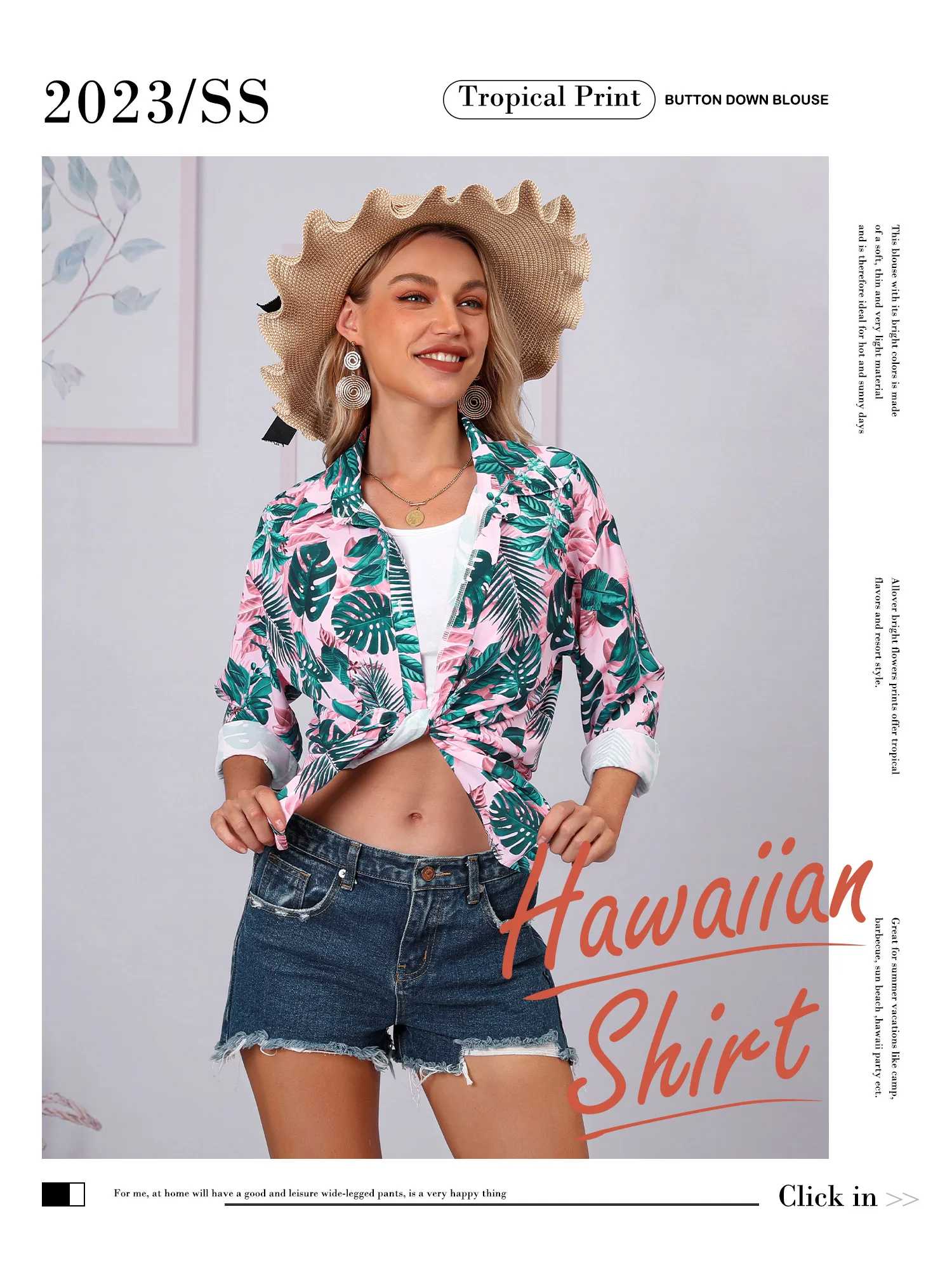 Women's Botanical Leaf Printed Lapel Single Breasted Blouse Fall New Hawaii Long Sleeve Shirt 2024 Trends