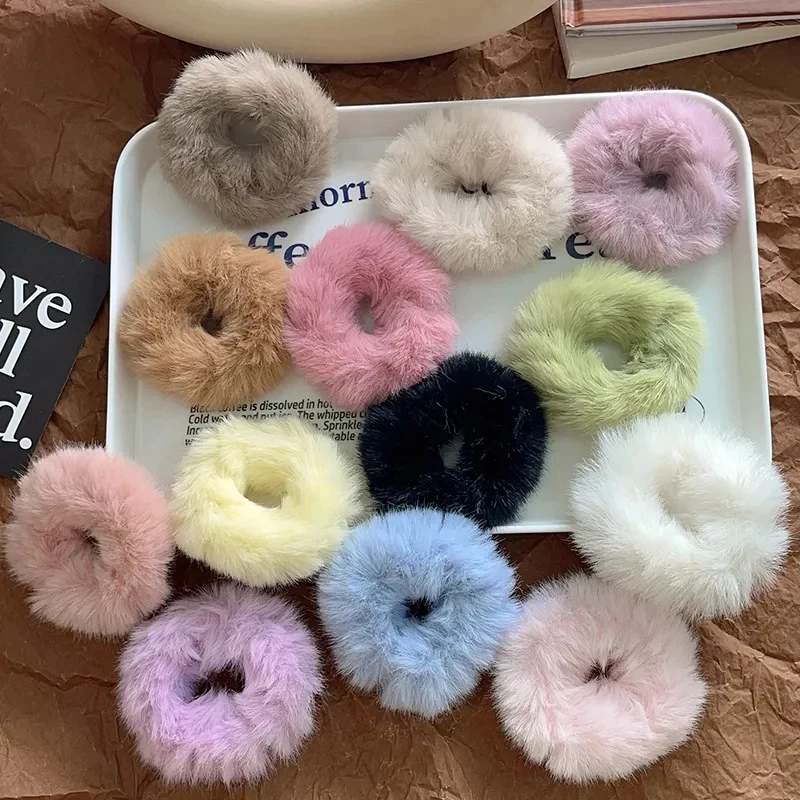 1-4PCS NewColorful Fluffy Hair Band For WomenGirls Ponytail Holder Hair Tie PlushScrunchie Rubber Band Fashion Hair Accessories
