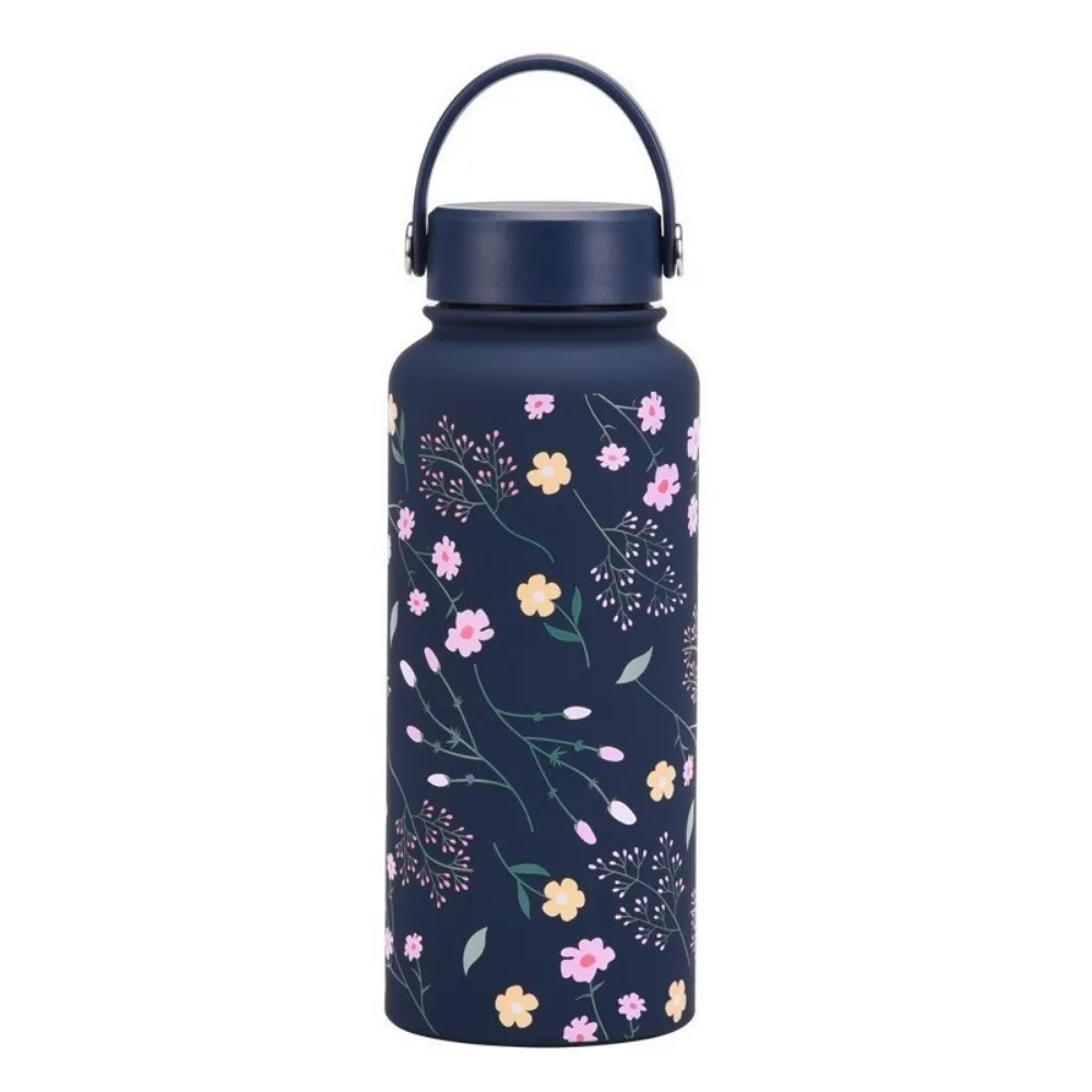 

Creative Thermal Water Bottle Portable 1L Outdoor Insulated Mug Leak-proof Large Capacity Floral Insulated Bottle Household